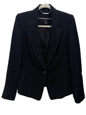 White House Black Market Satin-Trim Single-Button Blazer in Black